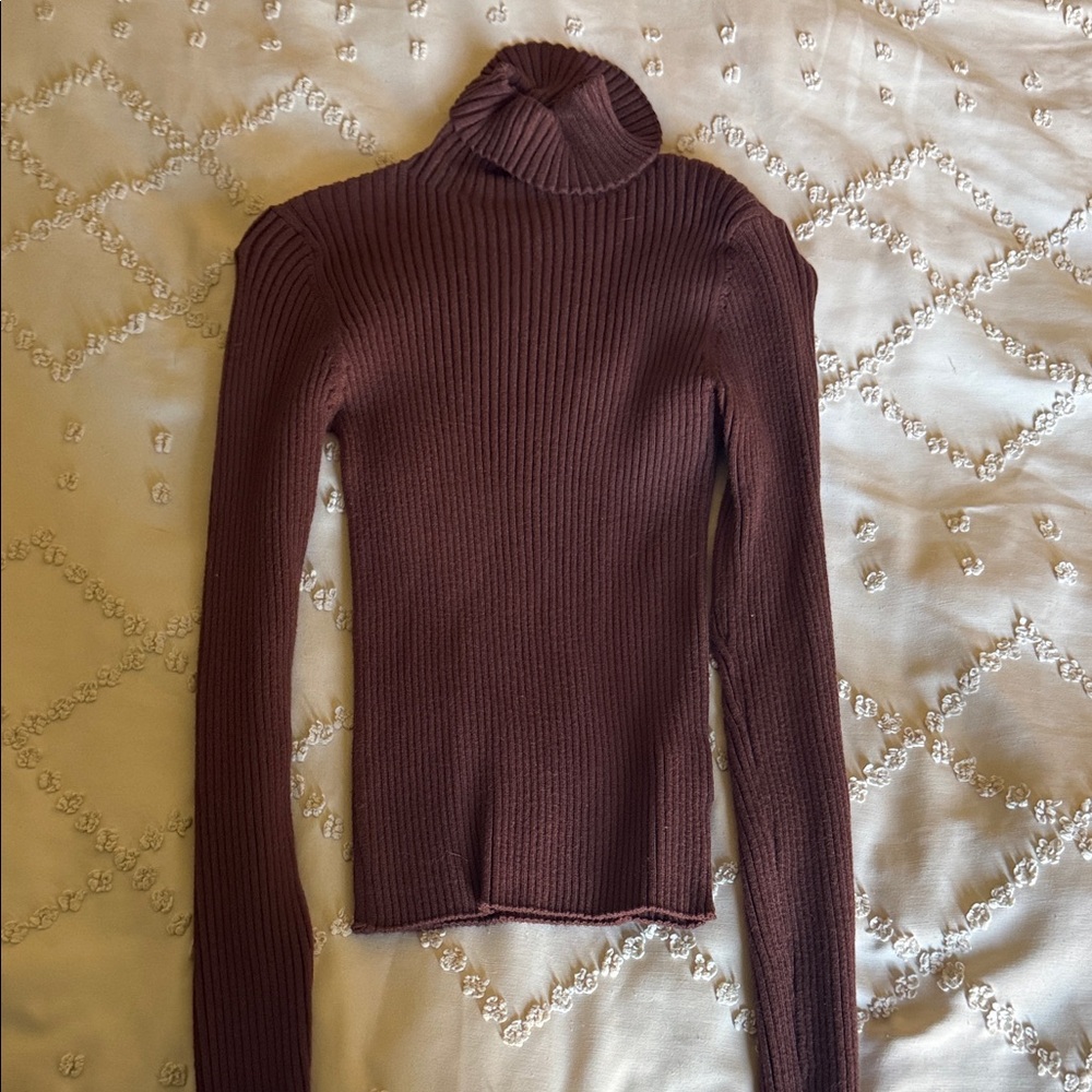 SHEIN Chocolate Ribbed Turtleneck Sweater